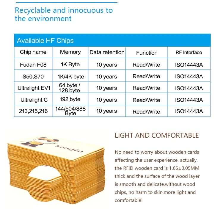 Eco-Friendly RFID Wooden Bamboo Card DESFire EV2 for Hotel