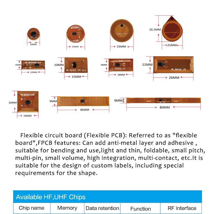 High Temperature Resistant FPC Sticker RFID NFC Mini Chip Tag for Industry Management