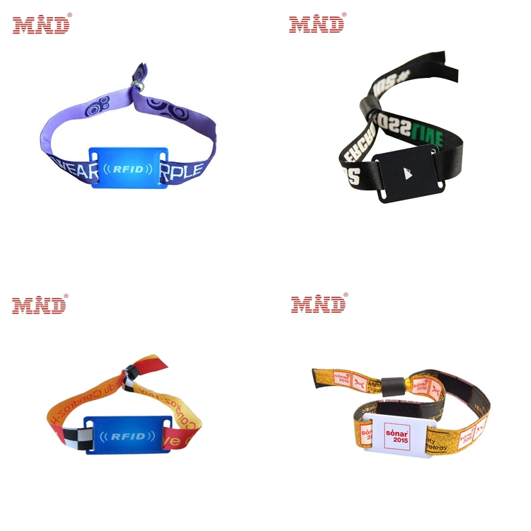 China Manufacturer Polyester RFID Woven Festival Wristband with Plastic Lock